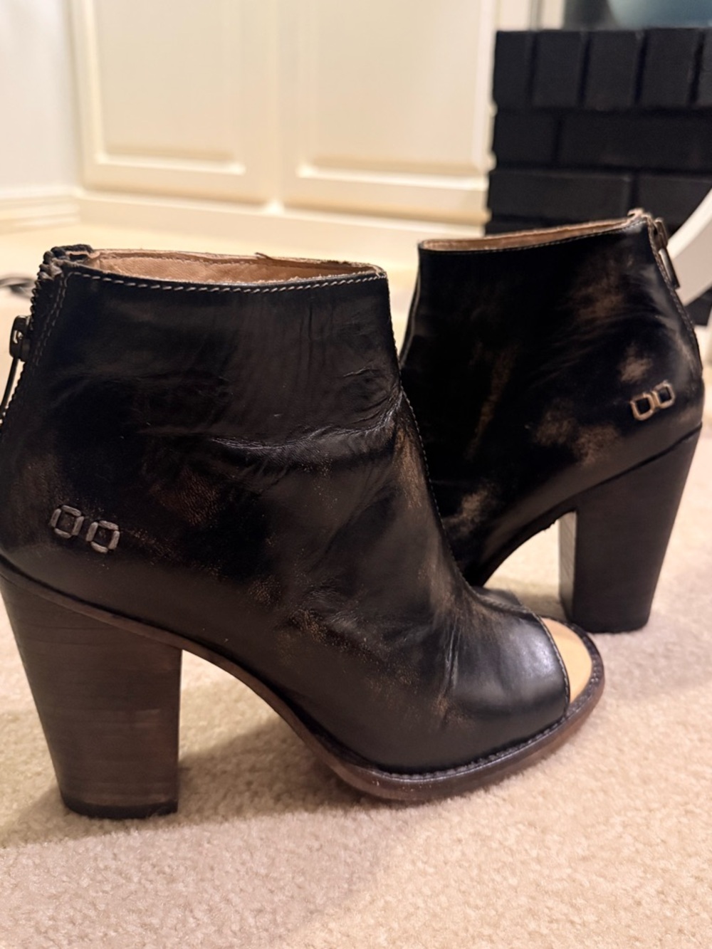 Bed Stu Black Lux Onset peep toe bootie